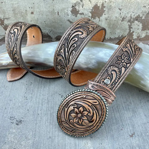 Tooled Belt and Buckle 40
