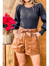 Ribbon Tie Faux Leather Shorts