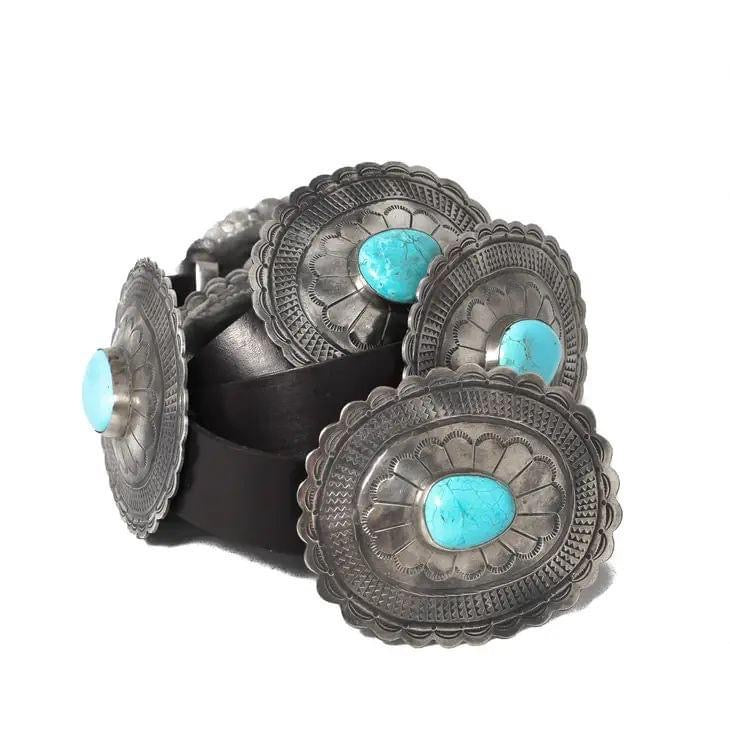 Fluted Concho belt w/Turquoise- Brown