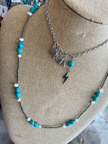 Pearl and Turquoise single strand Necklace