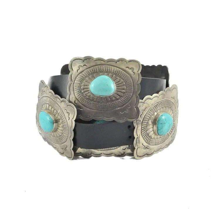 Fluted Concho Belt w/ turquoise-black
