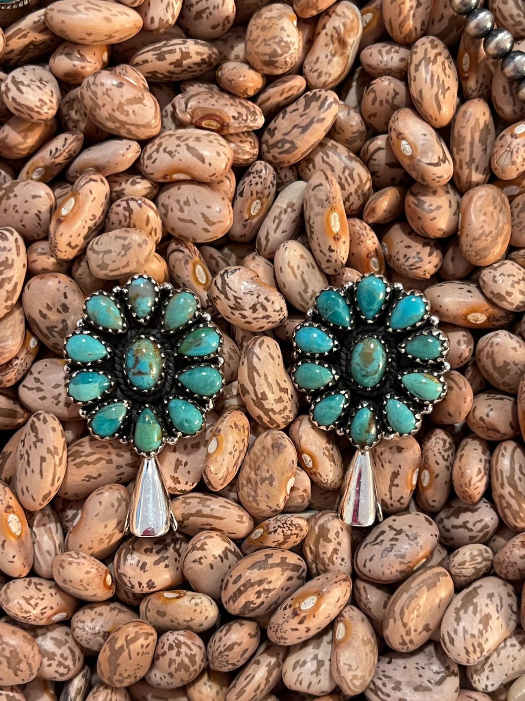 Handmade Sterling Silver & Turquoise Squash Blossom Earrings