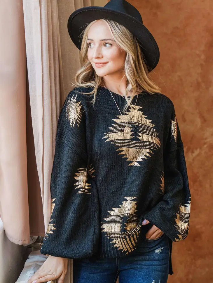Gold Foil Aztec Sweater