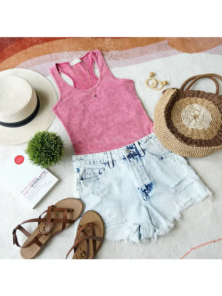 Acid Wash Racer Back Tank Bodysuit