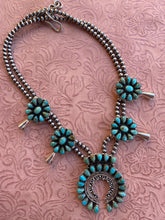 HANDMADE STERLING SILVER & ROYSTON SQUASH BLOSSOM NECKLACE