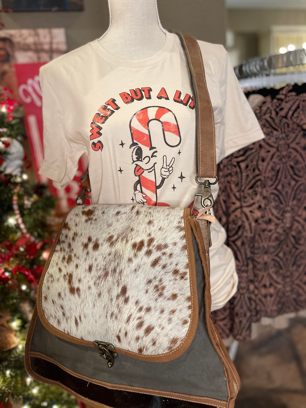 Cowhide and Canvas Messenger Bag