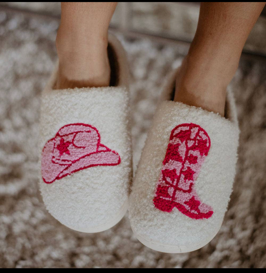 Valentines Cowgirl Fuzzy Slippers